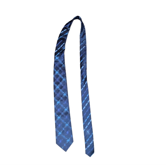 Bugatchi Made in Italy Silk Tie Navy Blue Geometric Paisley Pattern 100% Silk - Picture 2 of 7